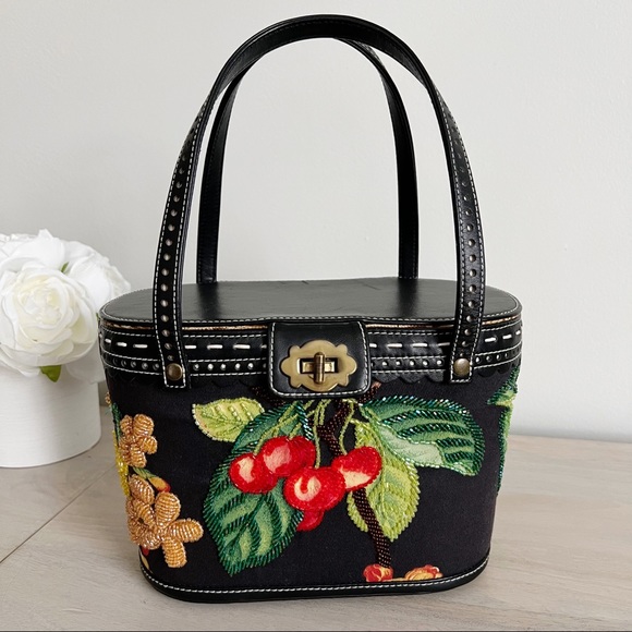 Isabella Fiore Handbags - RARE Vintage Isabella Fiore Embellished Fruit Basket Bucket Handbag